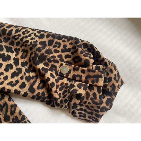 Zara Leopard Animal Print Open Front 3/4 Sleeve Lightweight Blazer Jacket Sz XS - Picture 4 of 10